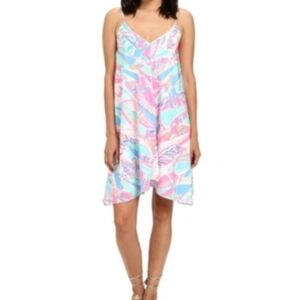 LILY PULITZER Clara Dress Out to Sea Abstrscy Pink Blue White Flowy Mini